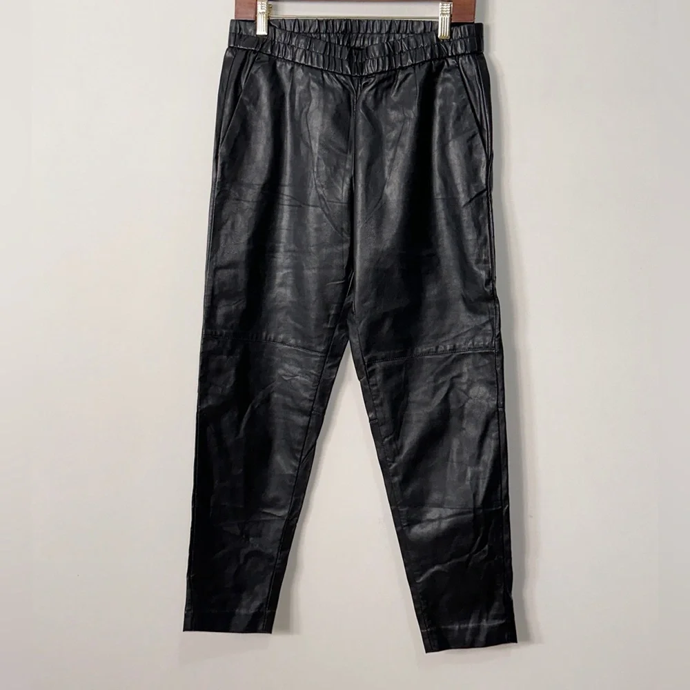 Black Vegan Leather Tapered Leg Pants w Elasticated Waist by H&M Size 8 - Picture 4 of 5
